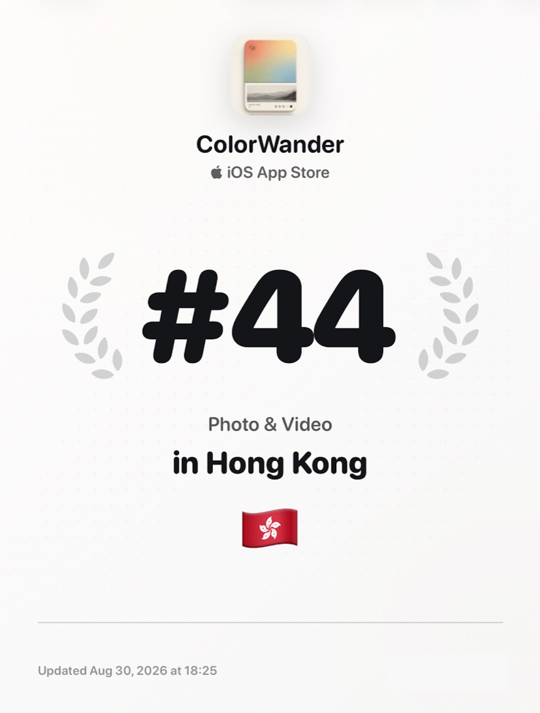 ColorWander 在香港 App Store「摄影与录影」分类排到 #44